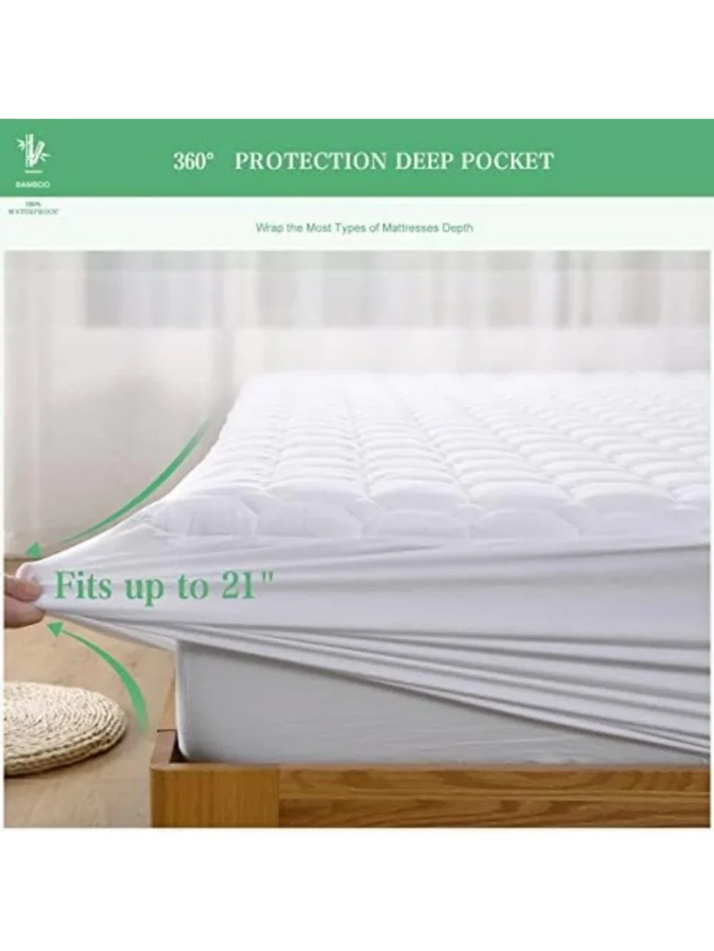 Waterproof King Mattress Protector, Deep Pocket Bamboo Pad Cover, Soft Quilted
